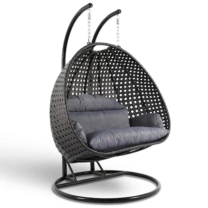 LeisureMod fauteuil œuf suspendu 2 personnes avec support - balancelle hamac d'extérieur / intérieur en rotin tressé avec coussins