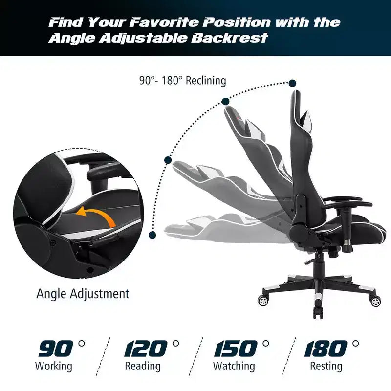 Chaise de Massage et de Gaming Inclinable et Pivotante Costway avec Soutien Lombaire Blanche\Bleue\Grise\Rouge