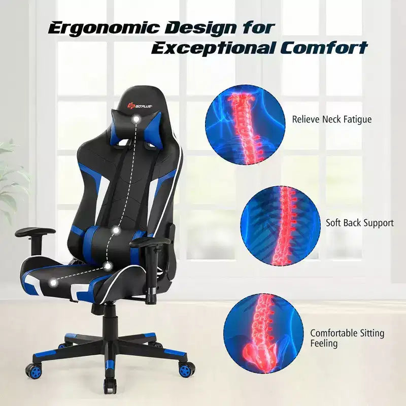 Chaise de Massage et de Gaming Inclinable et Pivotante Costway avec Soutien Lombaire Blanche\Bleue\Grise\Rouge