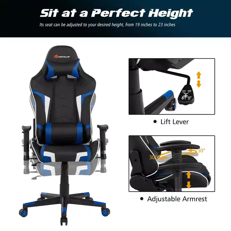 Chaise de Massage et de Gaming Inclinable et Pivotante Costway avec Soutien Lombaire Blanche\Bleue\Grise\Rouge