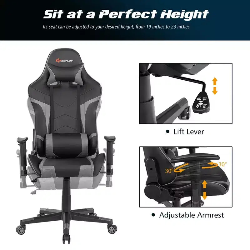 Chaise de bureau de jeu de massage inclinable et pivotante Costway avec support lombaire