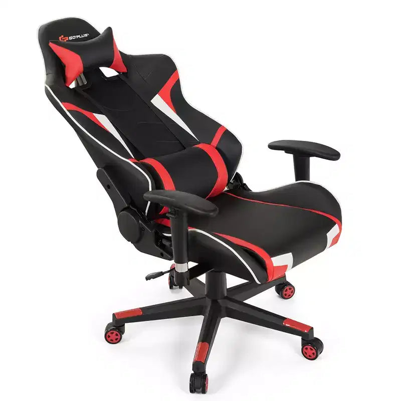 Chaise de bureau de jeu de massage inclinable et pivotante Costway avec support lombaire