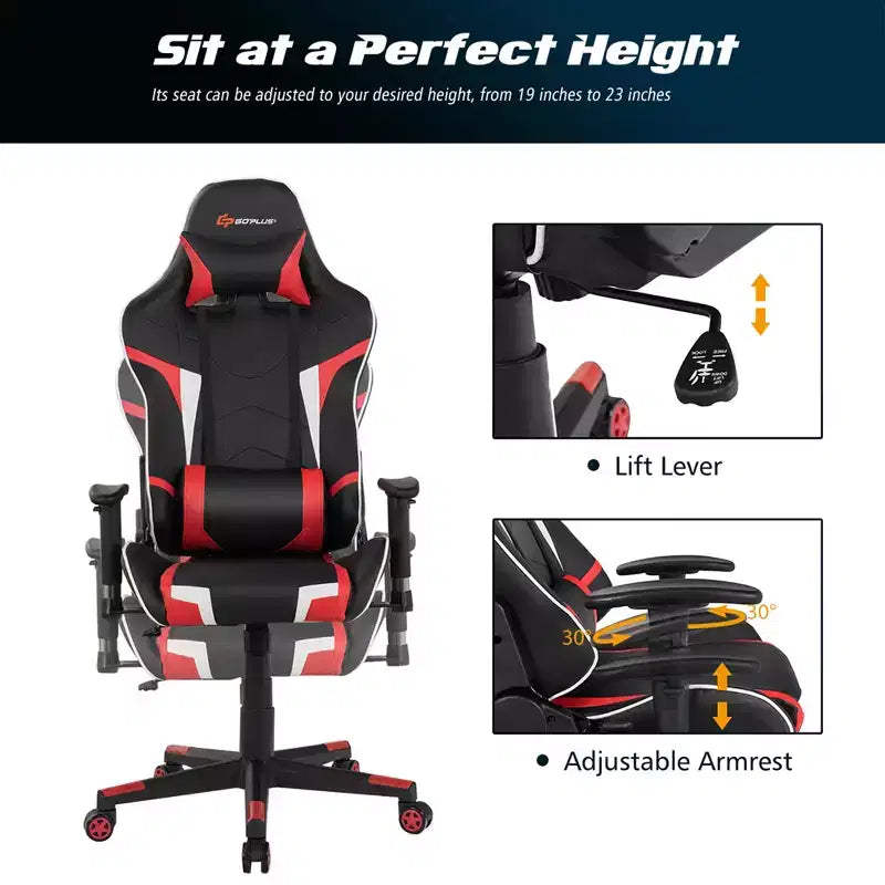 Chaise de bureau de jeu de massage inclinable et pivotante Costway avec support lombaire