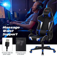 Chaise de bureau de jeu de massage inclinable et pivotante Costway avec support lombaire