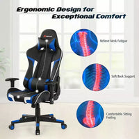 Chaise de bureau de jeu de massage inclinable et pivotante Costway avec support lombaire