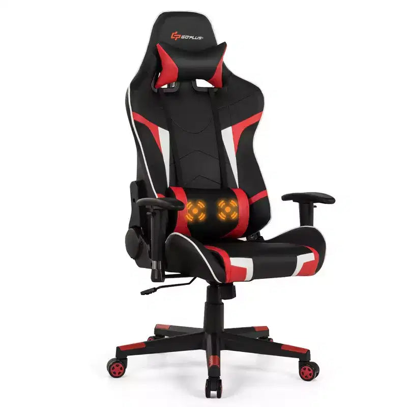 Chaise de bureau de jeu de massage inclinable et pivotante Costway avec support lombaire