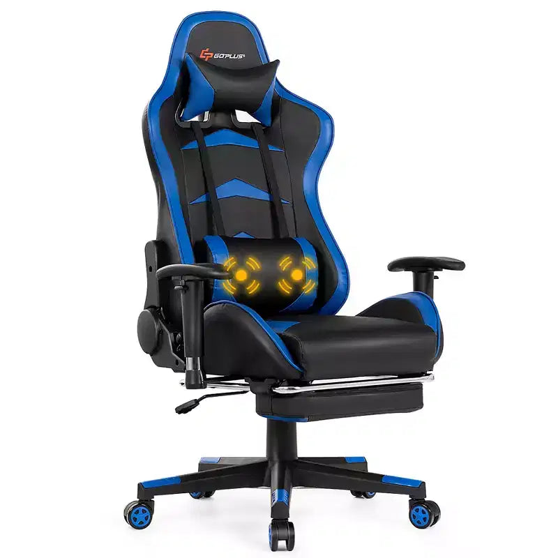 Chaise de bureau de massage gamer inclinable et pivotante Costway Racing avec repose-pieds
