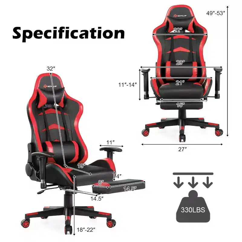 Chaise de bureau de massage gamer inclinable et pivotante Costway Racing avec repose-pieds