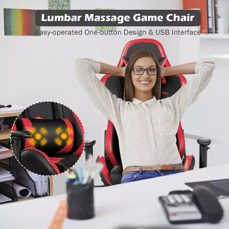 Chaise de bureau de massage gamer inclinable et pivotante Costway Racing avec repose-pieds