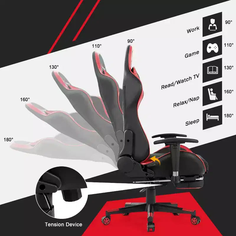 Chaise de bureau de massage gamer inclinable et pivotante Costway Racing avec repose-pieds