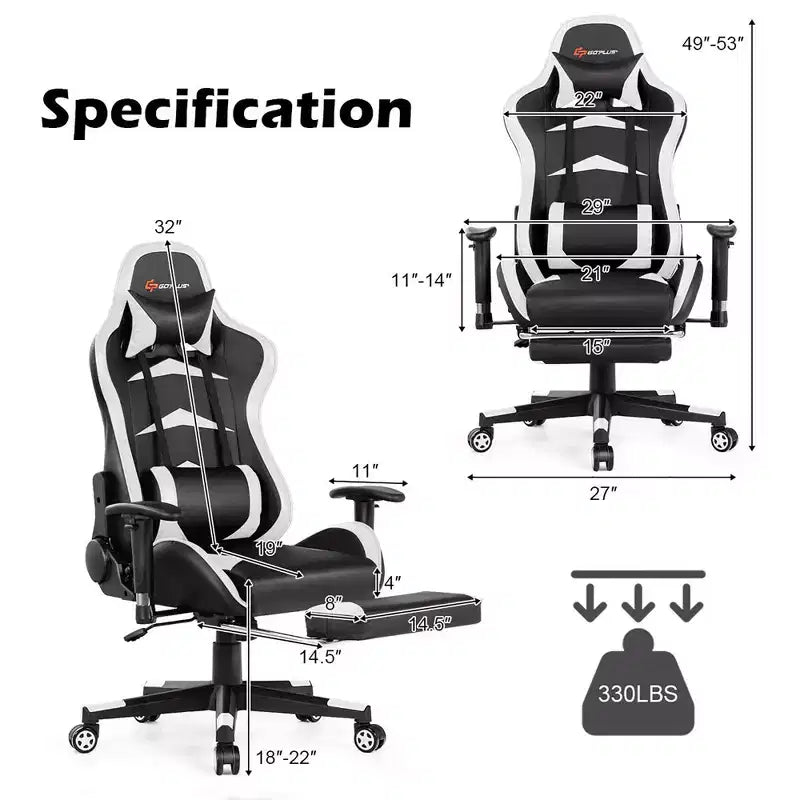 Chaise de bureau de massage gamer inclinable et pivotante Costway Racing avec repose-pieds