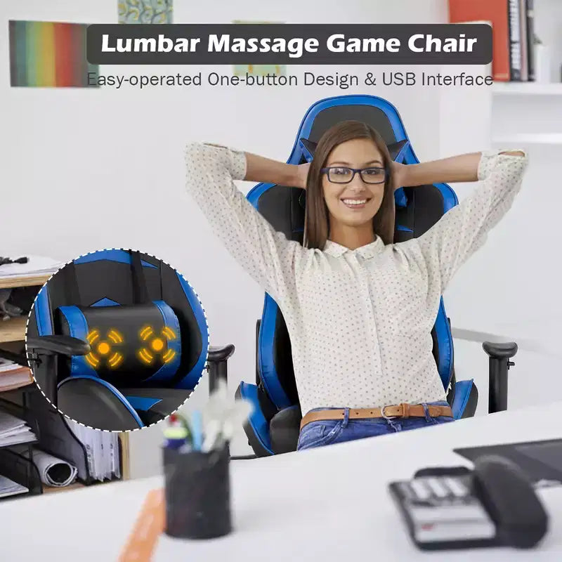 Chaise de bureau de massage gamer inclinable et pivotante Costway Racing avec repose-pieds