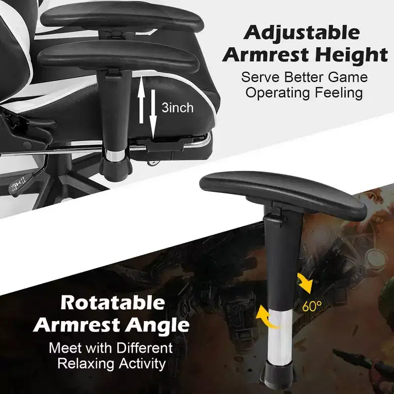 Chaise de bureau de massage gamer inclinable et pivotante Costway Racing avec repose-pieds