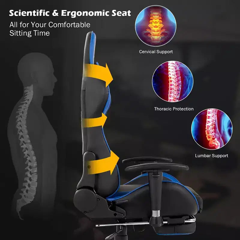 Chaise de bureau de massage gamer inclinable et pivotante Costway Racing avec repose-pieds