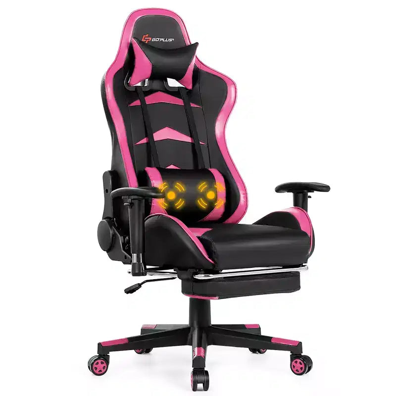 Chaise de bureau de massage gamer inclinable et pivotante Costway Racing avec repose-pieds