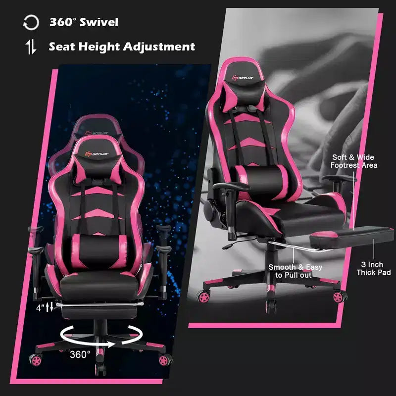 Costway Chaise de bureau gamer inclinable et pivotante avec repose-pieds de massage