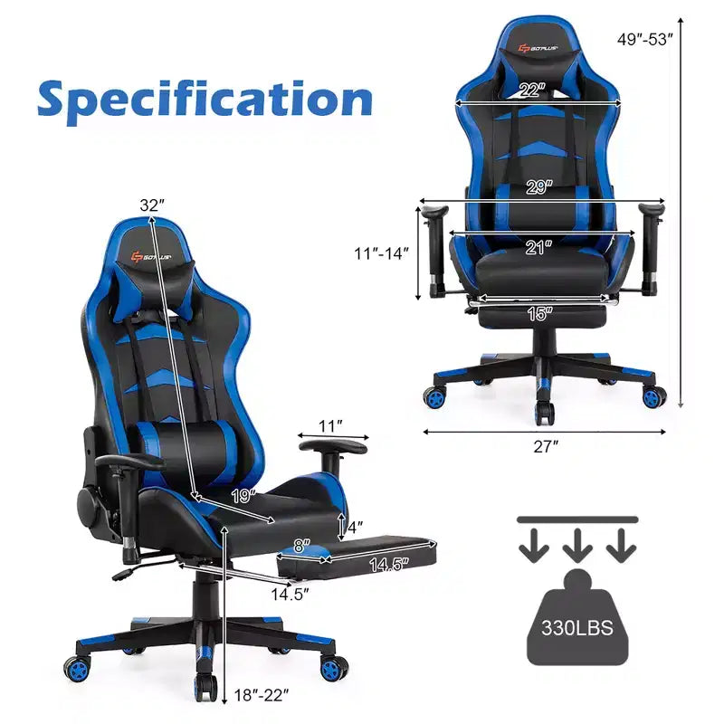 Costway Chaise de bureau gamer inclinable et pivotante avec repose-pieds de massage