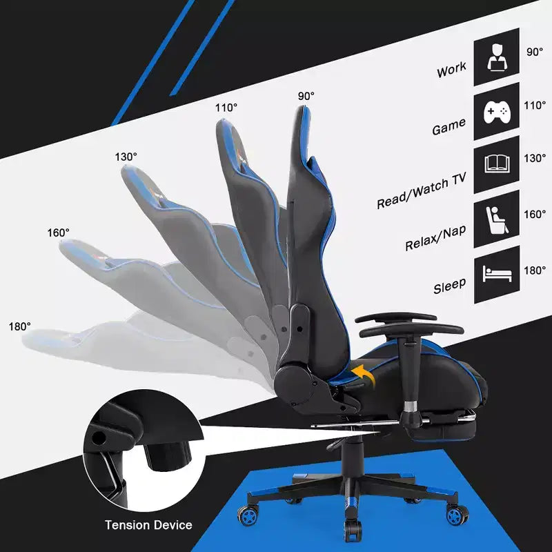 Costway Chaise de bureau gamer inclinable et pivotante avec repose-pieds de massage