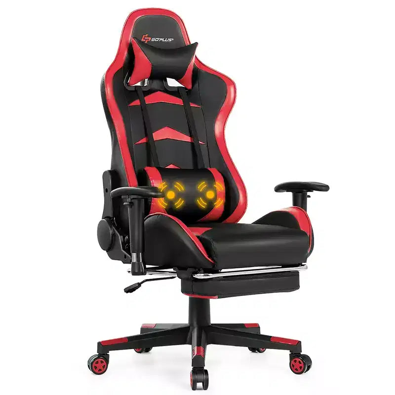 Costway Chaise de bureau gamer inclinable et pivotante avec repose-pieds de massage