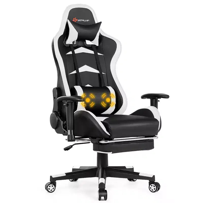Costway Chaise de bureau gamer inclinable et pivotante avec repose-pieds de massage