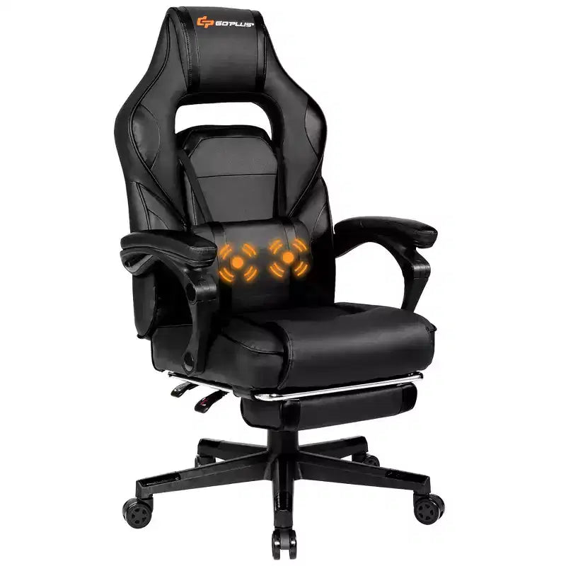 Costway Fauteuil de Massage Gaming Inclinable, Fauteuil de Bureau de Course pour Ordinateur avec Repose-Pieds Blanc/Noir/Bleu/Rouge