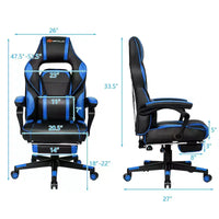 Costway Fauteuil de Massage Gaming Inclinable, Fauteuil de Bureau de Course pour Ordinateur avec Repose-Pieds Blanc/Noir/Bleu/Rouge
