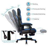 Costway Fauteuil de Massage Gaming Inclinable, Fauteuil de Bureau de Course pour Ordinateur avec Repose-Pieds Blanc/Noir/Bleu/Rouge