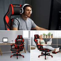Costway Fauteuil de Massage Gaming Inclinable, Fauteuil de Bureau de Course pour Ordinateur avec Repose-Pieds Blanc/Noir/Bleu/Rouge
