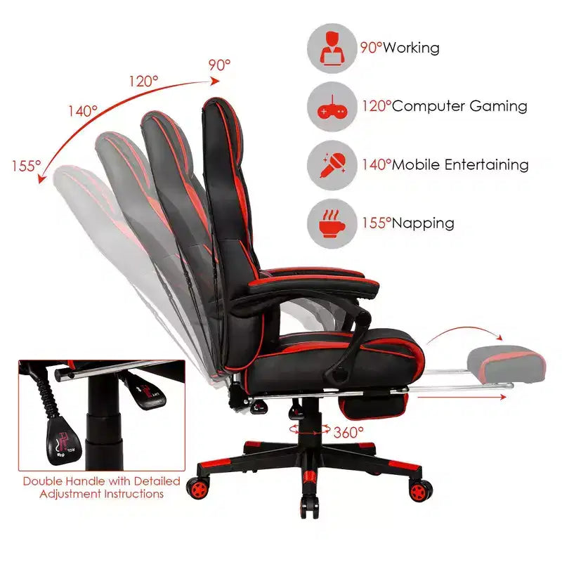 Costway Fauteuil de Massage Gaming Inclinable, Fauteuil de Bureau de Course pour Ordinateur avec Repose-Pieds Blanc/Noir/Bleu/Rouge