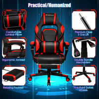 Costway Fauteuil de Massage Gaming Inclinable, Fauteuil de Bureau de Course pour Ordinateur avec Repose-Pieds Blanc/Noir/Bleu/Rouge