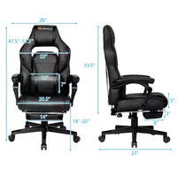 Costway Fauteuil de Massage Gaming Inclinable, Fauteuil de Bureau de Course pour Ordinateur avec Repose-Pieds Blanc/Noir/Bleu/Rouge