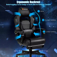 Costway Fauteuil de Massage Gaming Inclinable, Fauteuil de Bureau de Course pour Ordinateur avec Repose-Pieds Blanc/Noir/Bleu/Rouge