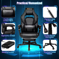 Costway Fauteuil de Massage Gaming Inclinable, Fauteuil de Bureau de Course pour Ordinateur avec Repose-Pieds Blanc/Noir/Bleu/Rouge