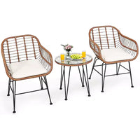 Costway Ensemble de bistro 3 pièces en rotin pour terrasse, table basse, fauteuil de jardin