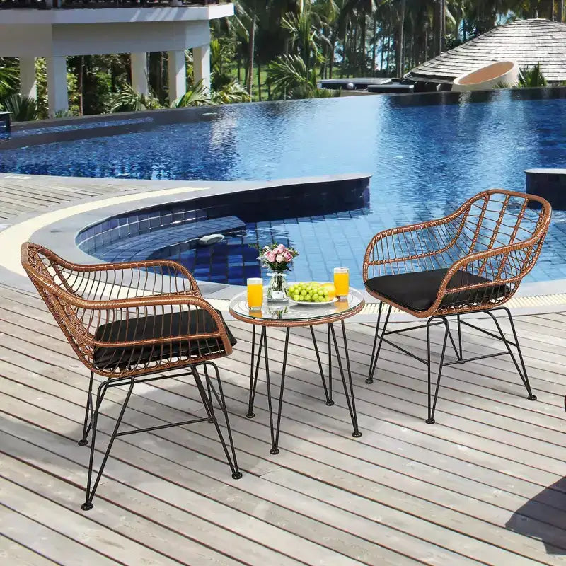 Costway Ensemble de bistro 3 pièces en rotin pour terrasse, table basse, fauteuil de jardin
