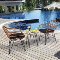 Costway Ensemble de bistro 3 pièces en rotin pour terrasse, table basse, fauteuil de jardin