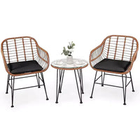 Costway Ensemble de bistro 3 pièces en rotin pour terrasse, table basse, fauteuil de jardin