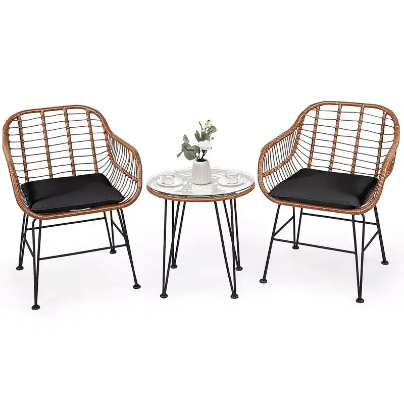 Costway Ensemble de bistro 3 pièces en rotin pour terrasse, table basse, fauteuil de jardin