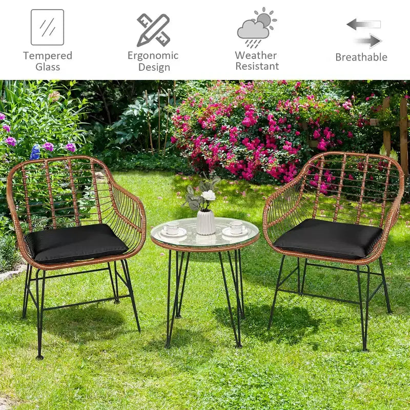 Costway Ensemble de bistro 3 pièces en rotin pour terrasse, table basse, fauteuil de jardin
