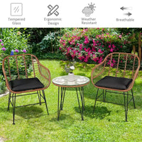 Costway Ensemble de bistro 3 pièces en rotin pour terrasse, table basse, fauteuil de jardin