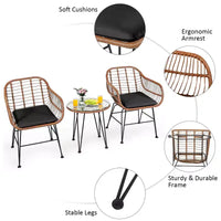 Costway Ensemble de bistro 3 pièces en rotin pour terrasse, table basse, fauteuil de jardin
