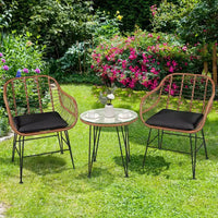 Costway Ensemble de bistro 3 pièces en rotin pour terrasse, table basse, fauteuil de jardin