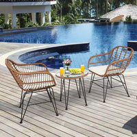 Costway Ensemble de bistro 3 pièces en rotin pour terrasse, table basse, fauteuil de jardin