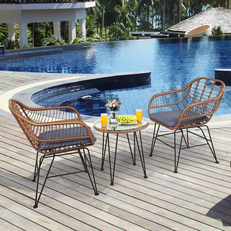 Costway Ensemble de bistro 3 pièces en rotin pour terrasse, table basse, fauteuil de jardin
