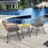 Costway Ensemble de bistro 3 pièces en rotin pour terrasse, table basse, fauteuil de jardin