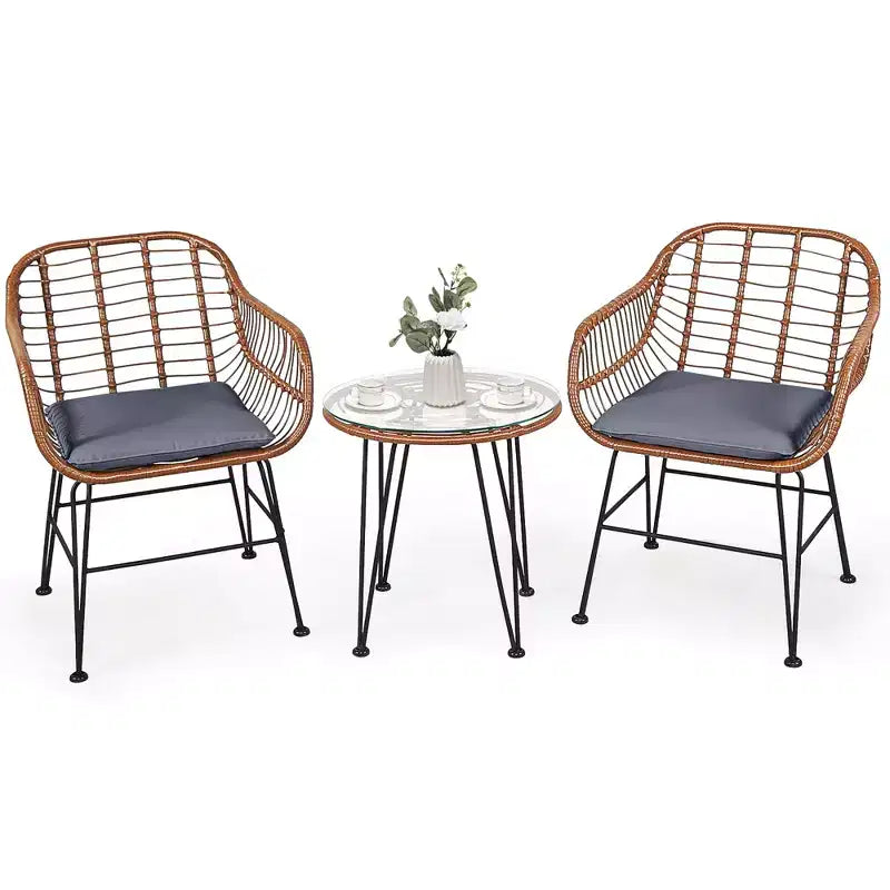 Costway Ensemble de bistro 3 pièces en rotin pour terrasse, table basse, fauteuil de jardin