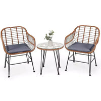 Costway Ensemble de bistro 3 pièces en rotin pour terrasse, table basse, fauteuil de jardin