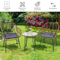 Costway Ensemble de bistro 3 pièces en rotin pour terrasse, table basse, fauteuil de jardin