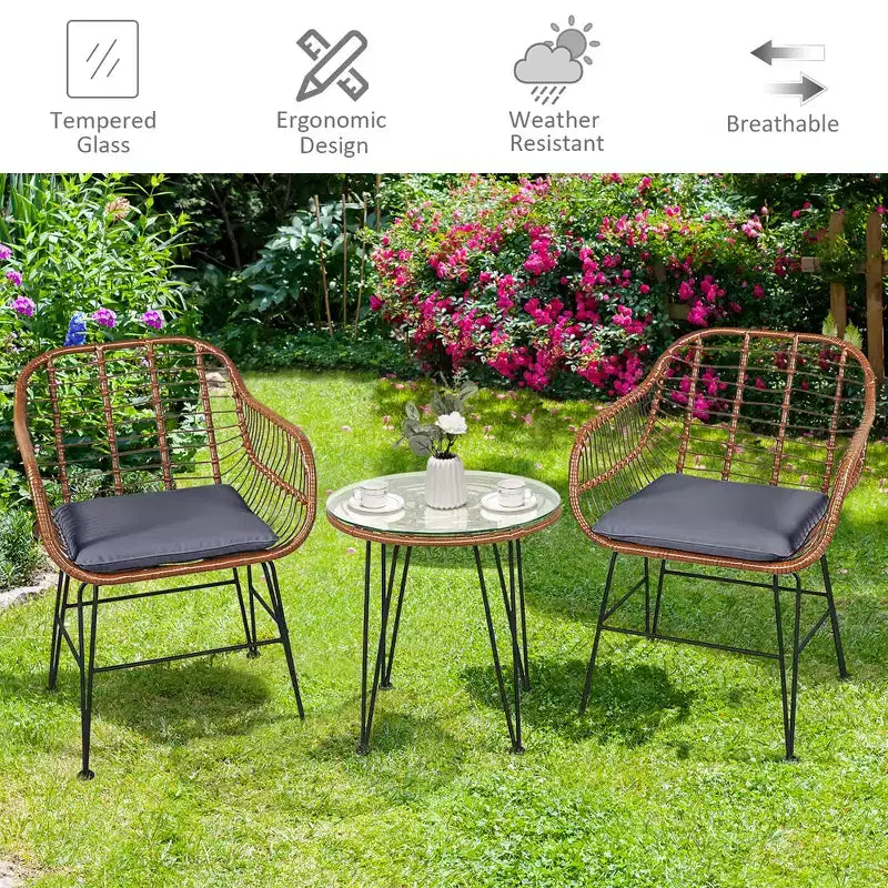 Costway Ensemble de bistro 3 pièces en rotin pour terrasse, table basse, fauteuil de jardin