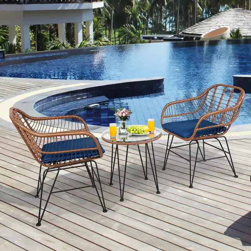 Costway Ensemble de bistro 3 pièces en rotin pour terrasse, table basse, fauteuil de jardin